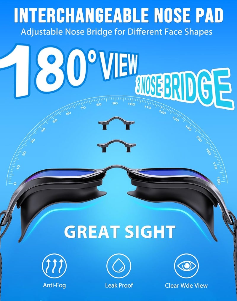 Vegemono Swim Goggles, Unisex Adult Swimming Goggles Anti Fog Anti UV No Leakage Wide View for Men Women Youth - Image 2
